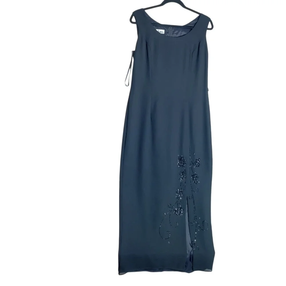 Vtg After Dark Maxi Dress Women 12‎ Black Beaded Formal Long Gown With Topper